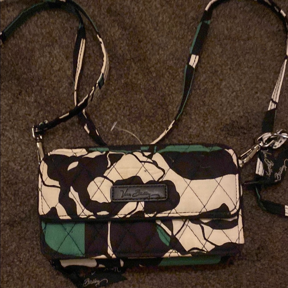 Vera Bradley Green and Black Crossbody Bag with Adjustable Strap